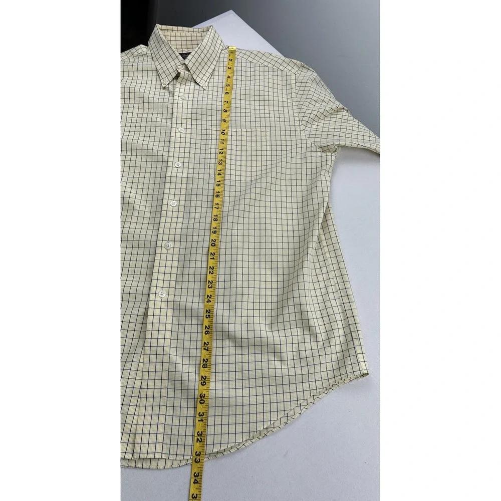 Brooks Brothers Mens Large Short Sleeve Shirt Button Down‎ Yellow Plaid *STAINS*